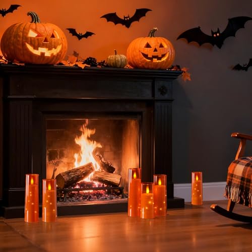 Raycare 9 Pcs Orange Flameless Candles with Remote Timer & Fairy Lights
