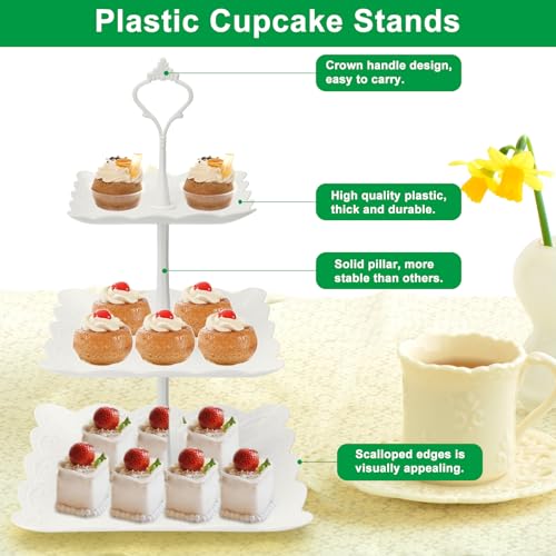 Coitak 3-Tier Plastic Cupcake Stand - Square Rod Variation