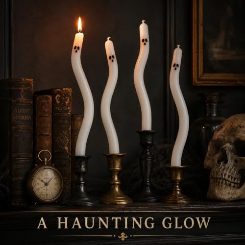 Ghost Taper Candles - 8 Inch Twisted Halloween Candles, 4 Pack with Ghost Faces