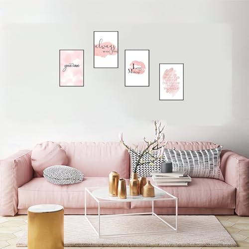 Pink Motivational Wall Art Canvas Set of 4 - Fashion Quote for Girls Room Decor