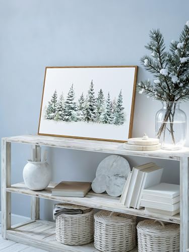 Large Framed Canvas Wall Art - Pine Forest Winter Scene, 16x24in, Rustic Holiday Decor - Pine Forest / 24"L x 16"W