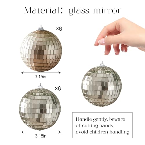 Disco Ball Set of 12 Gold Mirror Ornaments for Party & Holiday Decor