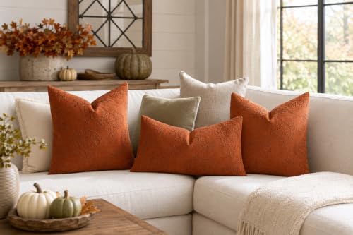 Pumpkin Embroidered Fall Pillow Covers 12x20 Inch Orange Chenille Pack of 2