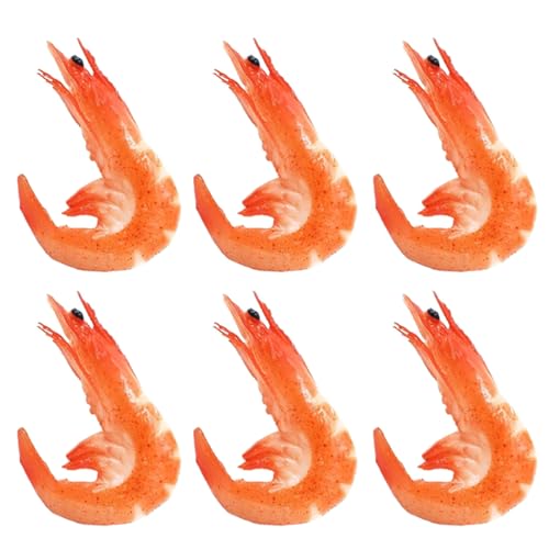 Artificial Red Shrimp Decor - 6 Pcs Realistic Seafood Model for Kitchen & Party
