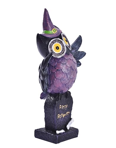 Purple Resin Owl Statue Decor Halloween Witch Hat Figurine Indoor Home Accent