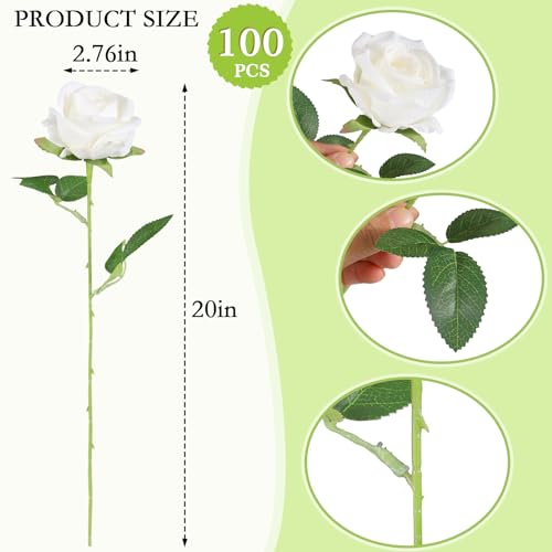 Artificial Roses Bulk 100 Pcs - White Silk Flowers for Wedding & Decor - Timeless & Reusable