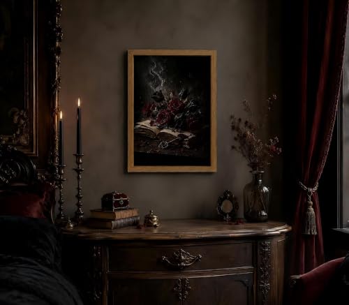 Moody Floral Wall Art - Dark Gothic Book & Roses Frame, 10x8 Inches