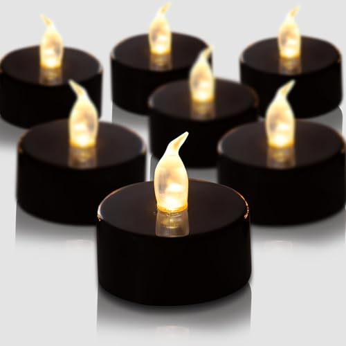 Battery Operated Flameless LED Tea Lights 50 Pack - Black Base, 200+ Hours