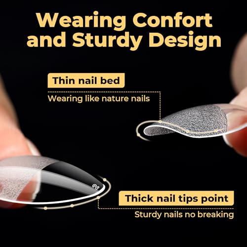 Medium Almond Gel Nail Tips - 240PCS Soft Press On Fake Nails with Reinforced Tips