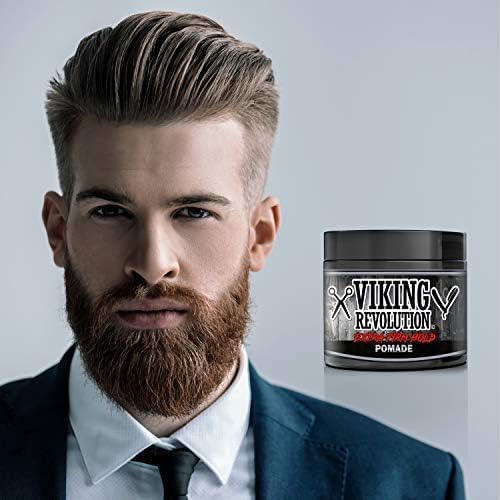 Viking Revolution Extreme Hold Pomade for Men - Extra Firm Hold & High Shine - Water-Based, Easy to Wash Out, 4oz
