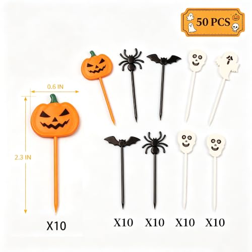 Halloween Cupcake Toppers Picks 50-Pack | Spooky Party Food Decor