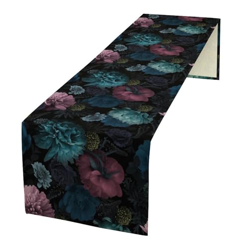 Boho Floral Table Runner 13x108 Inch - Dark Flower Variation