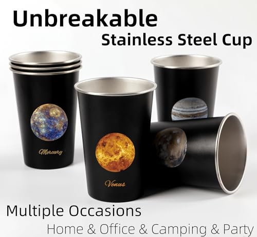 9 Pack 16 oz Stainless Steel Space-Themed Drinking Cups - Unbreakable & Reusable