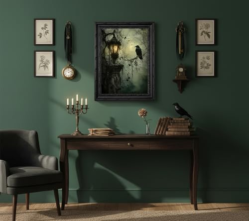 Black Raven Wall Art with Frame - Gothic Dark Academia Canvas Poster - 16x12in