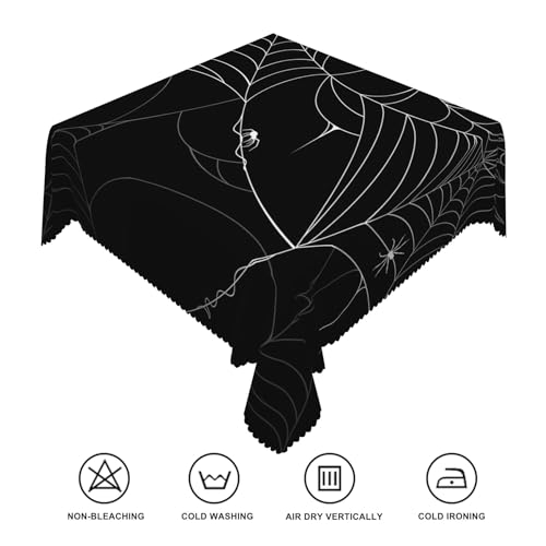 Black Spider Web Tablecloth 70x70 Inches Halloween Waterproof Square Cover