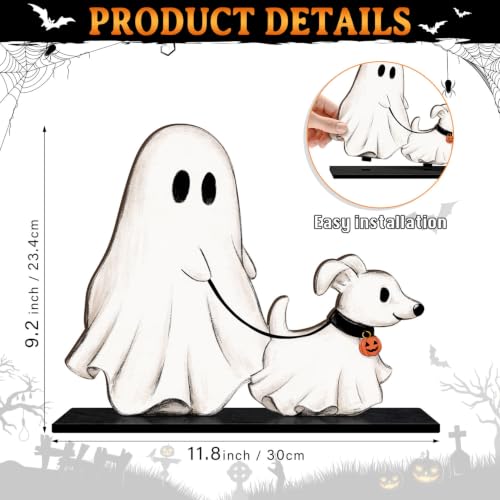 Halloween Wooden Table Sign Decor Ghost Walking Dog Centerpiece