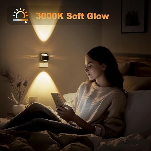 Super Bright Automatic Night Light 0-150LM Dimmable Wall Plug-In with 3000K Lens - 2 Pack