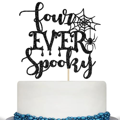 Halloween Spooky Cake Topper - Black Glitter 4th Birthday Decoration