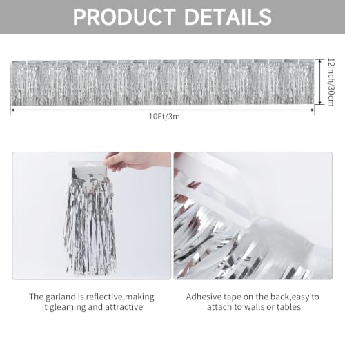 Silver Fringe Garland 40FT Metallic Foil Streamers for Party Decorations