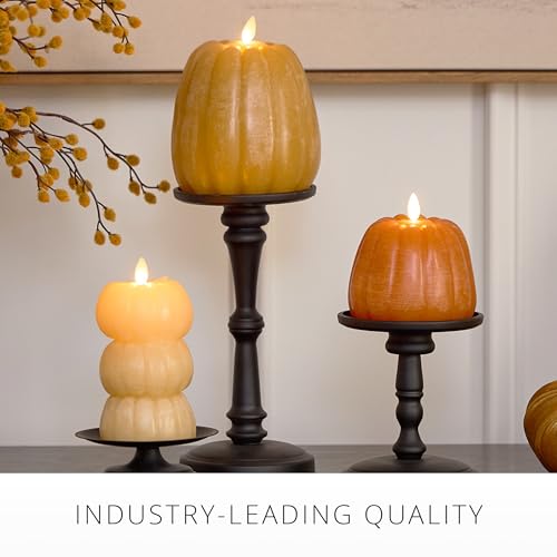 Flameless Flickering Pumpkin Candle - Unscented LED Decor with Timer, Harvest Gold, 4.9" x 6"