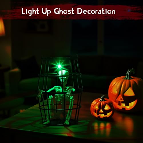Solar-Powered Halloween Hanging Ghost Skeleton Set of 2 with Multi-Color Auto-Change