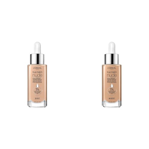 L'Oreal Paris True Match Nude Hyaluronic Tinted Serum Foundation Bundle with Light 2-3 and Medium 4-5 Shades, 1 fl. oz. Each