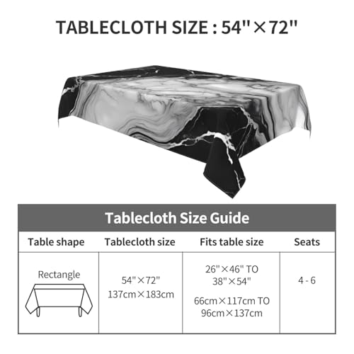 Marble Texture Rectangle Tablecloth 54x72 Inch Waterproof & Washable - Black & White US