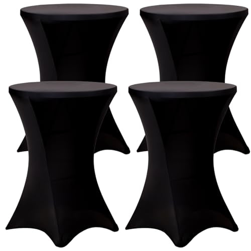 Fixwal 4 Pack Black Round Fitted Cocktail Tablecloths - 32x43 Inches