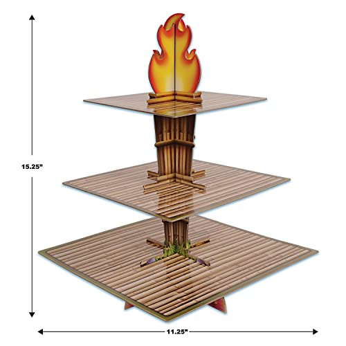 Tiki Torch Cupcake Stands - 2 Pack Tropical Luau Dessert Display, 3-Tier