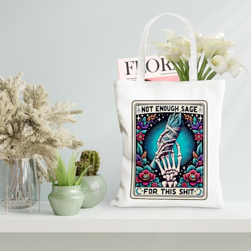 Multicolor Skull Tarot Canvas Tote Bag Witchy Gifts for Women, Halloween & Christmas