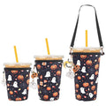 Reusable Neoprene Iced Coffee Sleeve with Handle & Charms - Halloween Variation