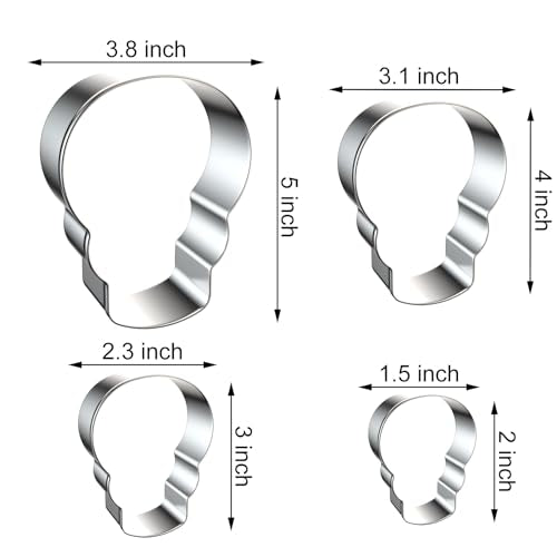 Skull Cookie Cutter Set - Halloween Day of the Dead Biscuit Mold in 4 Sizes - Stainless Steel - Variation: Skull