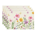 Rectangular Floral Butterfly Placemats Set of 4 - 12x18 Inches Beige Summer Decor