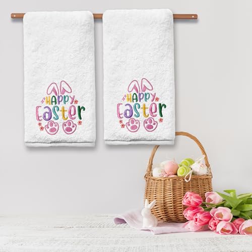 Easter Hand Towels Set of 2 - Pink Cotton Bunny Kitchen & Bathroom Decor 14x30 inches - Variation of Easter / 14x30 in