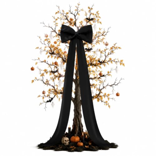 Extra Large Satin Christmas Tree Topper Bow - Black, 118x28 Inches with Long Streamers - Holiday Decor