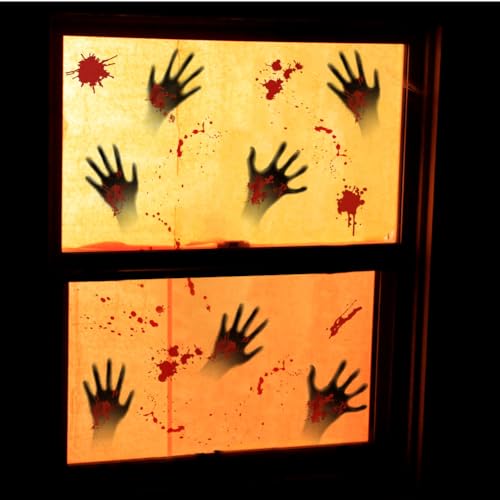 Halloween Bloody Handprint & Footprint Window Clings - Creepy Decorations, 4 Sheets, Large Size | Variation: Bloody Handprint Footprints Clings