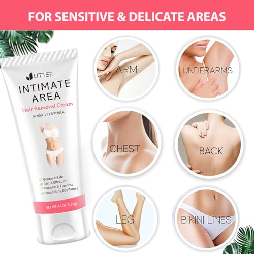 Painless Hair Removal Cream for Women - Sensitive Skin, Underarms & Bikini Area