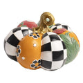 Black and White Checkered Pumpkin Figurine for Fall Table Decor