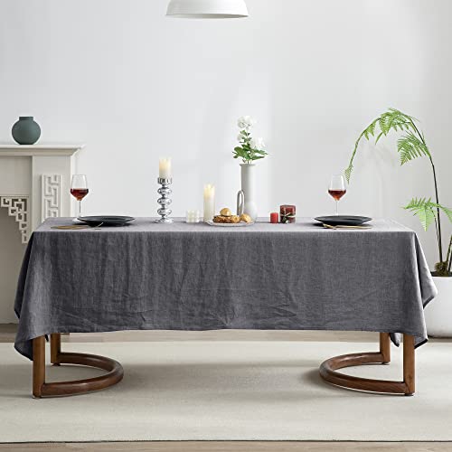Everly 100% Linen Rectangle Tablecloth 60x120 Inches Dark Grey for Dining & Events