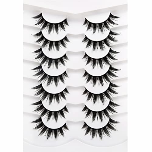 False Eyelashes Spiky Doll-Eye 8-15mm Wispy 8D Faux Mink 7 Pairs Pack