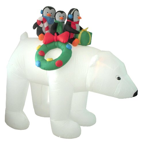 8 Ft Inflatable Christmas Yard Decoration with Penguins and Polar Bear