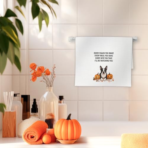 Boston Terrier Fall Dog Kitchen Towels - Pumpkin Dog Dish Decor - FIicy