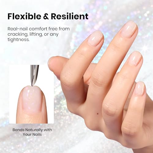 Milky White Glitter Rubber Base Gel - Moonlit Opal Effect, 15ml - Perfect for Nails