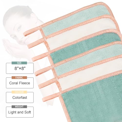 Microfiber Makeup Remover Cloths 6-Pack - Reusable Face Wipes for Sensitive Skin, Green & White Variations