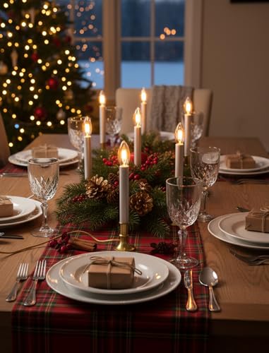 Electric Window Candles with Sensor Dusk to Dawn - Gold-Yellow Wire - 4 Pack 9 Inch LED Christmas Lights for Holiday Decor