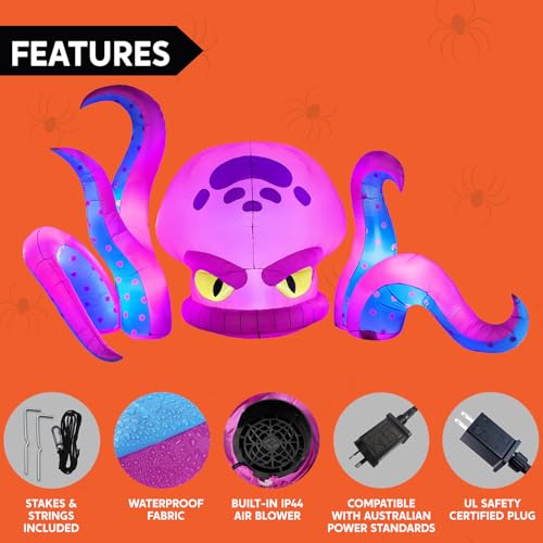 Purple Big-Headed Halloween Inflatable Octopus with LEDs - 10ft Yard Decor