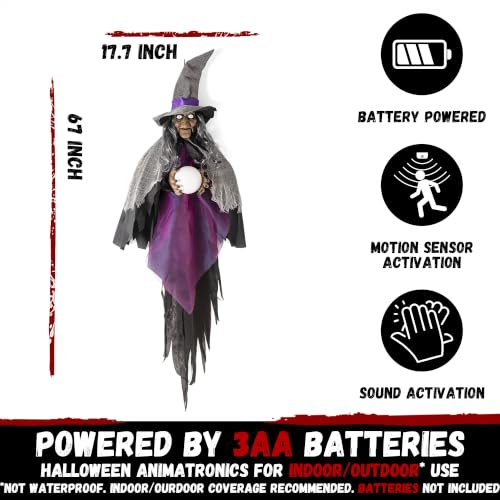 Halloween Animatronic Witch Decor - 67'' Talking Moving Witch with Sound & Glowing Eyes for Indoor Outdoor Haunted House