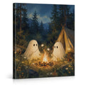 Halloween Ghost Wall Art Canvas Print - Framed Forest Campfire Scene - Variation of Halloween-13