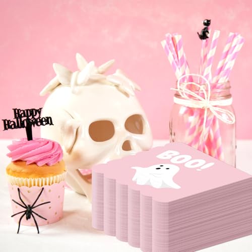 Cute Pink Halloween Ghost Napkins 100 Pcs Lace Edge Disposable Party Tableware