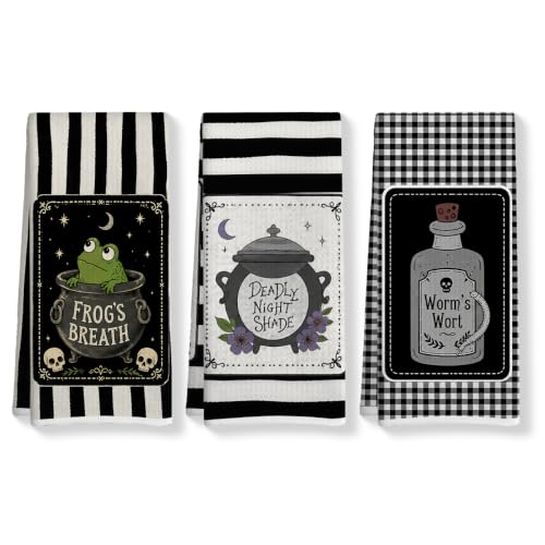 Frog Witchy Kitchen Towels Set - Funny Witch Decor Hand Towels, 3 Pcs Multi0254